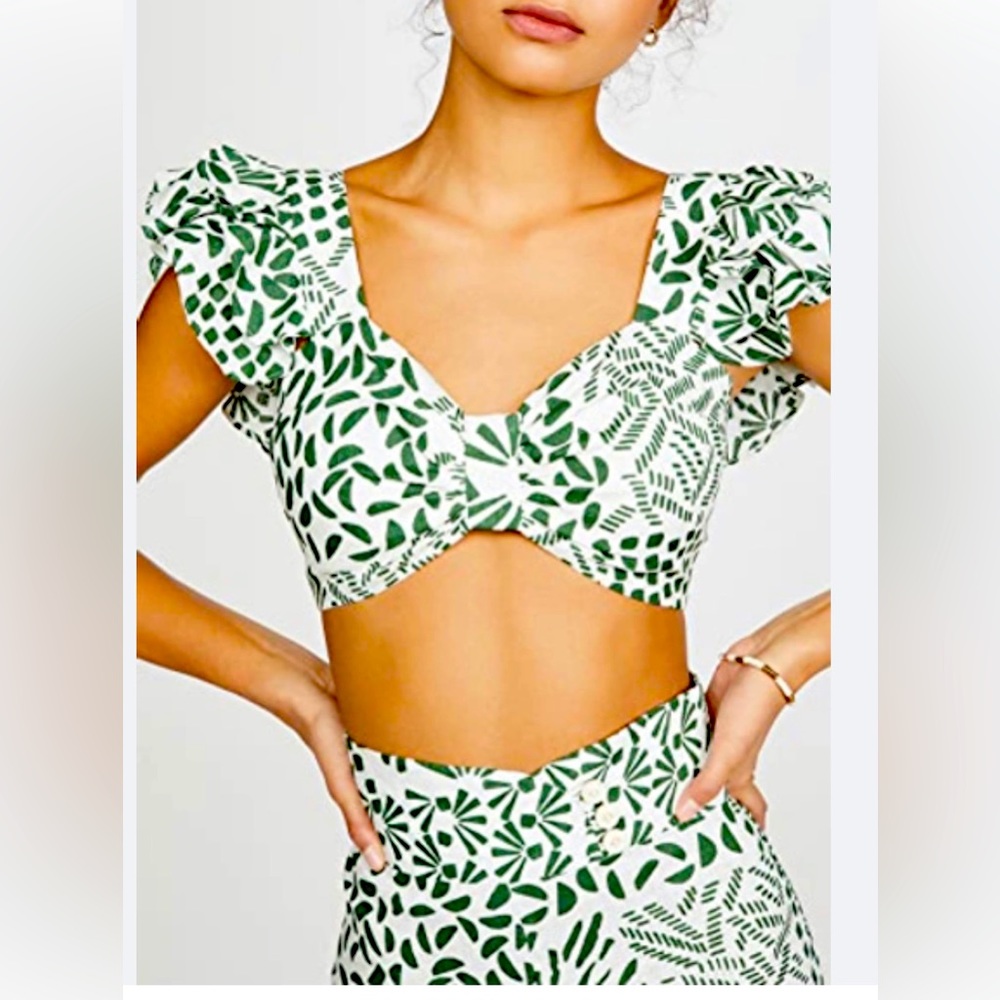 New Alexis Verna Linen Crop Top Green Palm